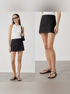 NEW FRAME Black Linen blend mini skirt